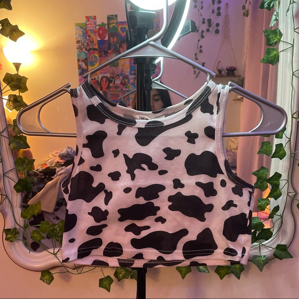 SHEIN Girls Small Cow Print Tank Top